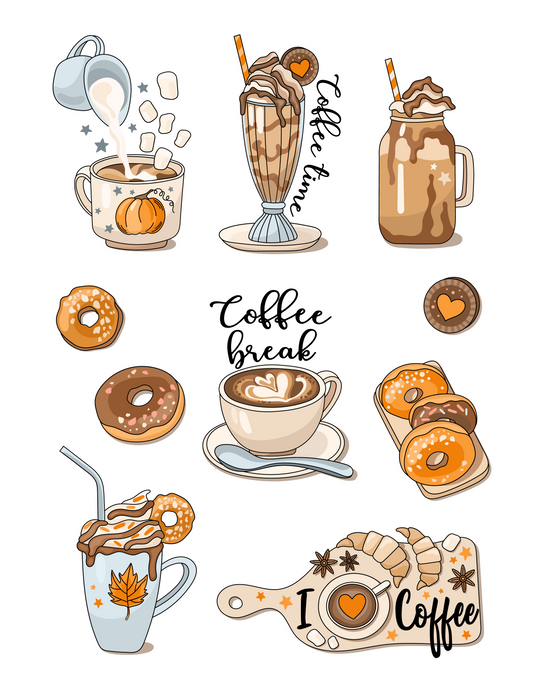 Autumn Coffee & Donut Stickers